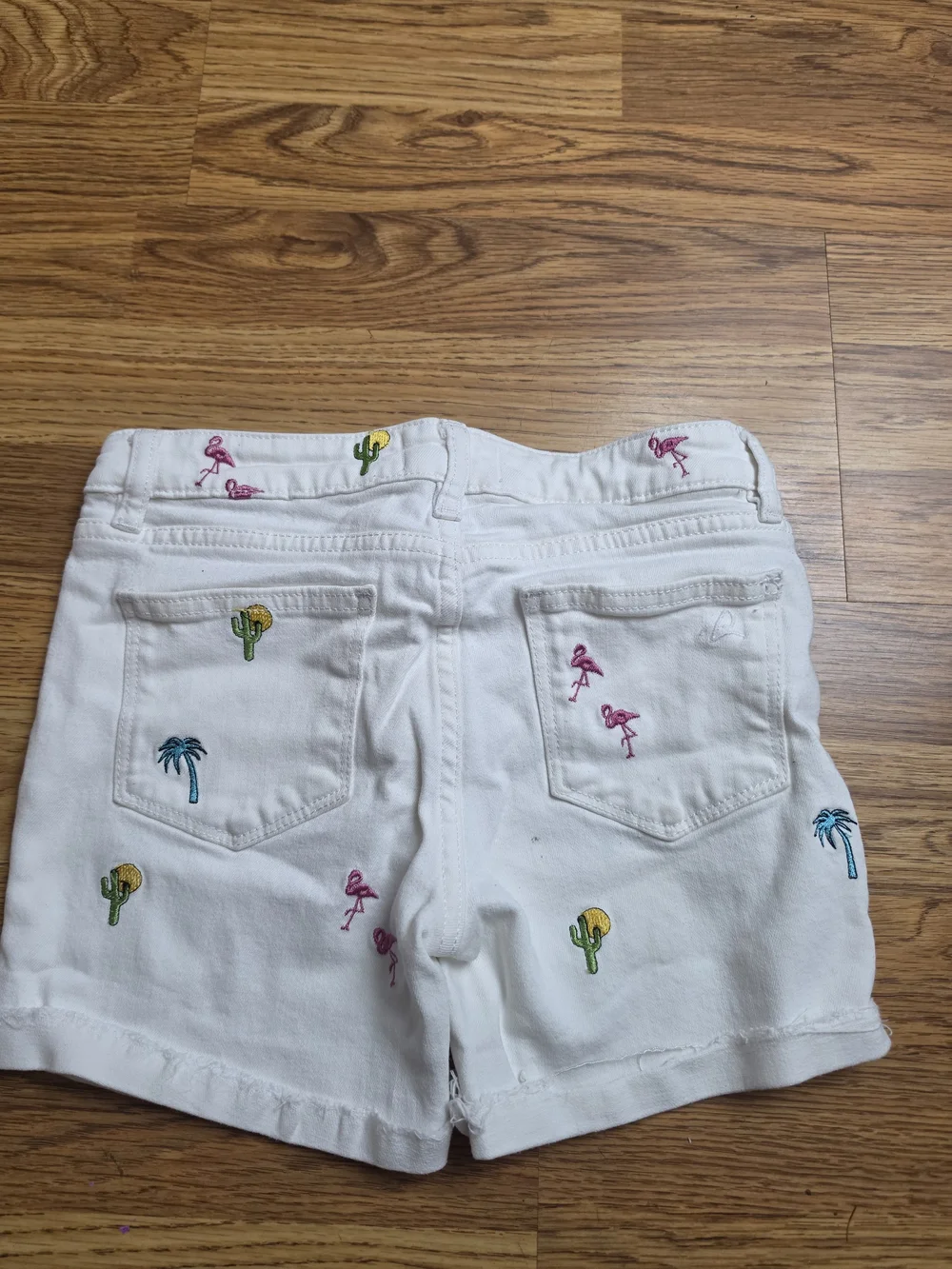 DL1961 White Denim Shorts with Multicolor Tropical Embroidery